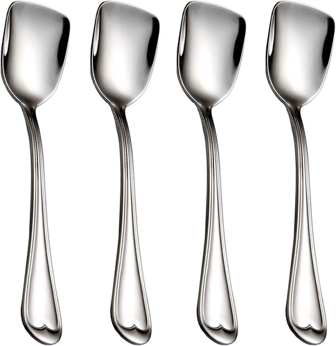 Dessert Spoons,18/10 Stainless Steel Spoon Set of 4, Square Head Ice Cream Spoon - Picture 11 of 12