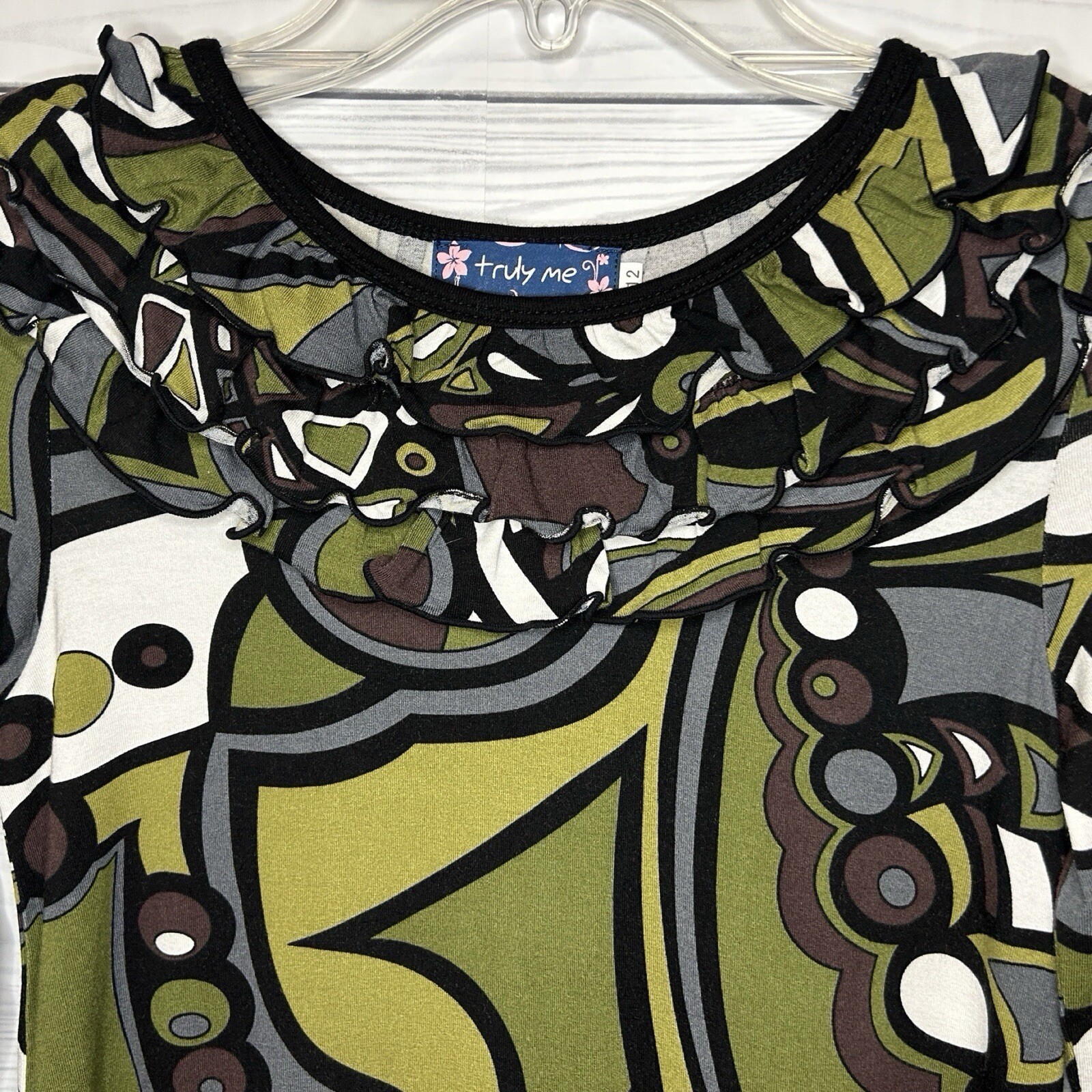 Retro Truly Me Size 12 Girls 70's Style Long Sleeve Dress Ruffle Sleeves & Hem