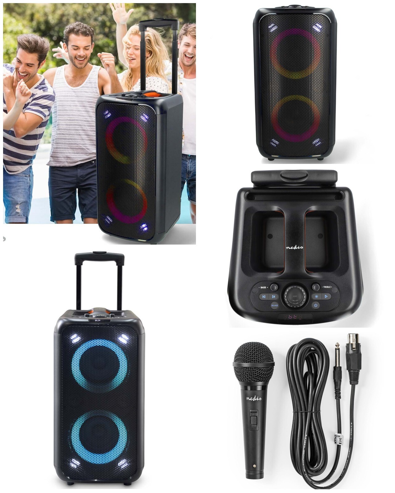 Enceinte sono mobile pour animer un karaoké en famille avec connexion TWS et LED