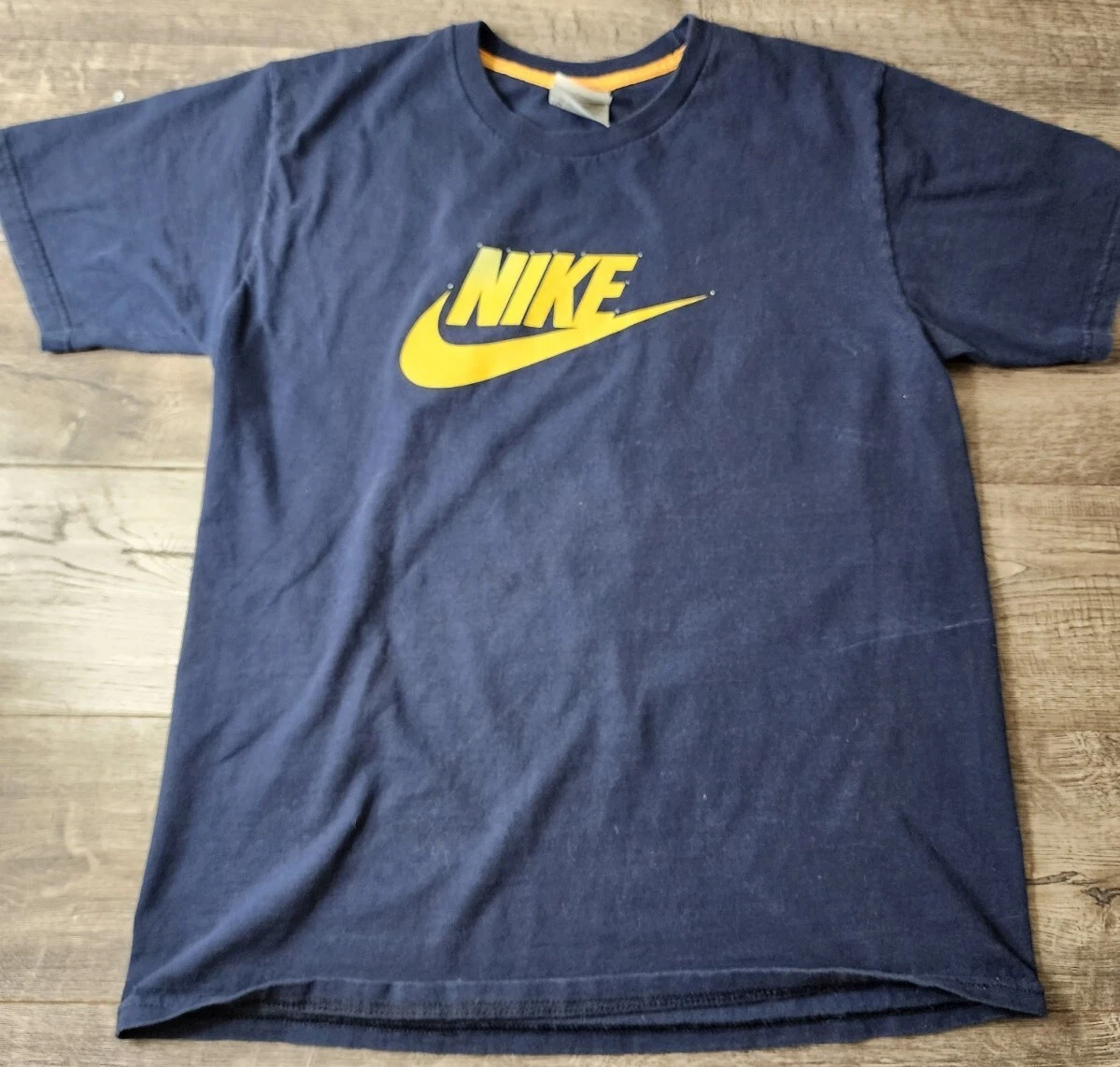 Vintage Nike Yellow Tag Swoosh Nike Spellout Dark Blue T Shirt Men s Size Med