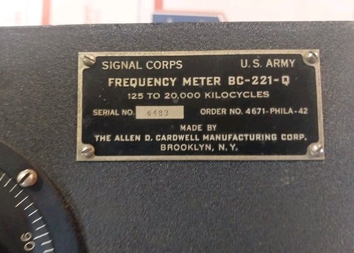 ARMY Signal Corps Frequency Meter 125 To 20.000 KILOCYCLES BC-221-Q ESTATE PM - Zdjęcie 4 z 24