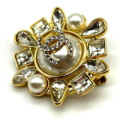 CHANEL Women's Brooch CC Logo Faux Pearl & Crystal Pin | eBay
