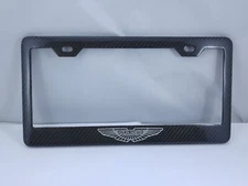 Aston Martin Silver Logo Carbon Fiber license Plate Frame 2x2 Gloss
