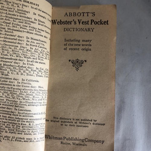 Abbotts sters Vest Pocket Dictionary Vintage Mini Small Whitman