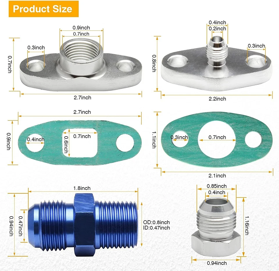 Turbo Charger Oil Drain Return Line Oil Feed Complete Kit T3 T4 GT35 T70 T66 Foto 3 de 4