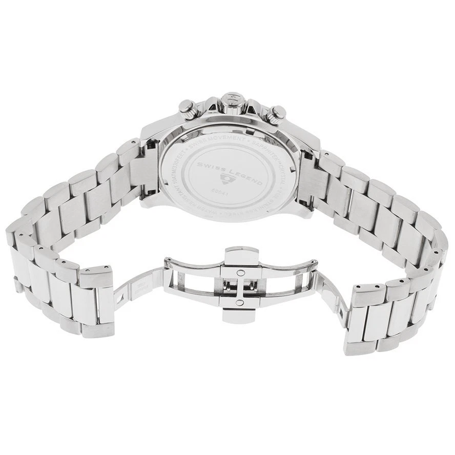 CRONÓGRAFO EÓGRAFO SUIZO LEYENDA ACERO INOXIDABLE ESFERA AZUL OSCURO BANDA TONO PLATA Foto 2 de 4