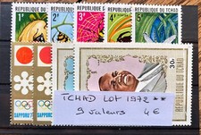 TIMBRES TCHAD 1972 LOT 9 VALEURS NEUFS ** MNH