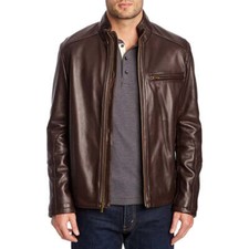 Cole Haan Men's Stand Collar Genuine Leather Jacket On Sale LIMITED TIME ONLY - Image 1