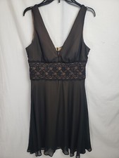 Connected Black Sheer With Tan Underneath Fit and Flare Evening Dress Sz 16