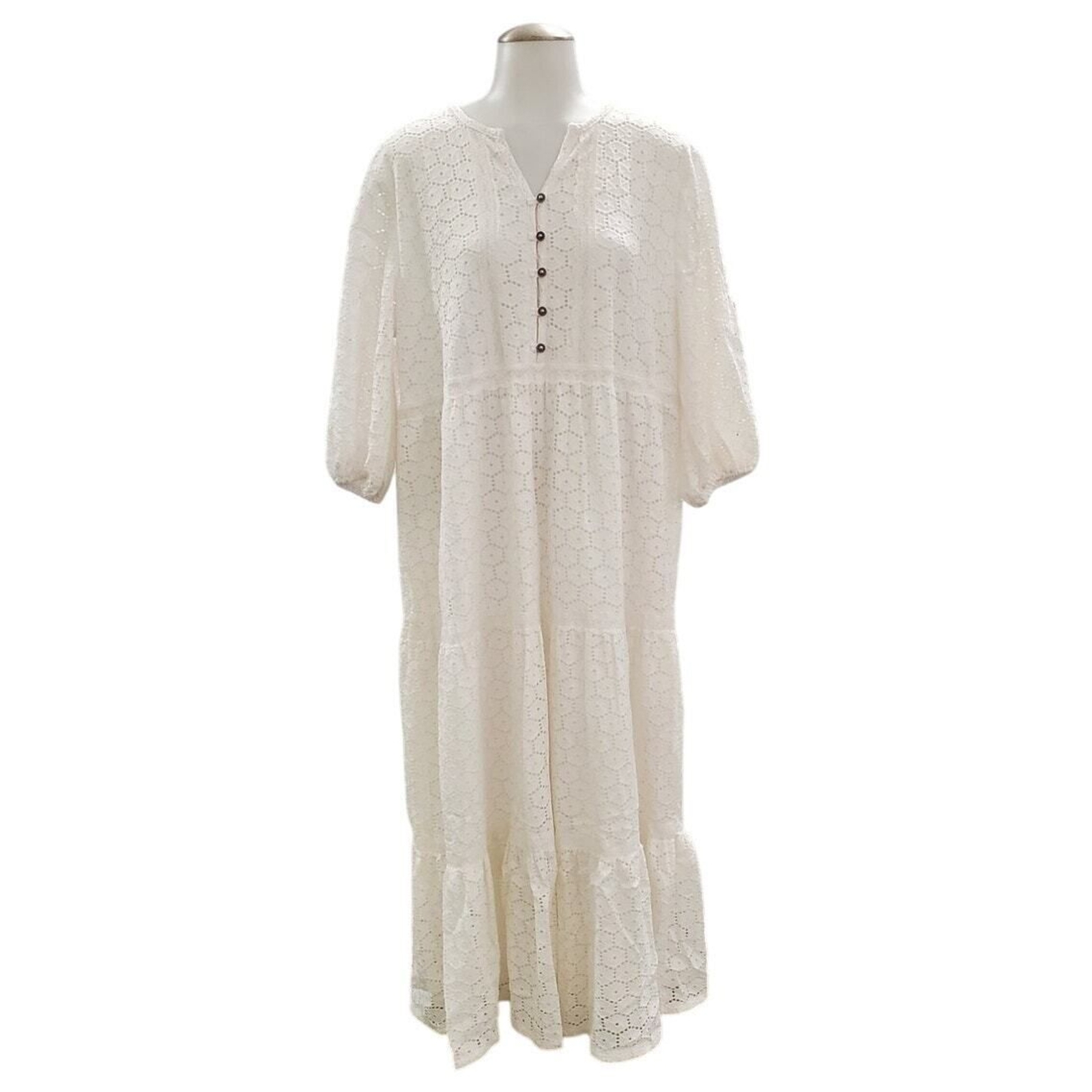Fairhope Eyelet Maxi Dress XXL White Tiered Boho Button Front