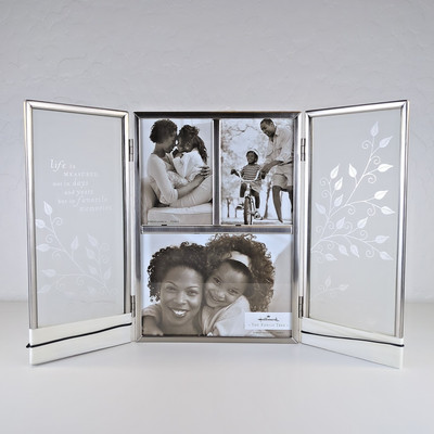 Hallmark Picture Frame Cadre Metal Frosted Glass Etched Leaves Trifold 7x5 3.5x5