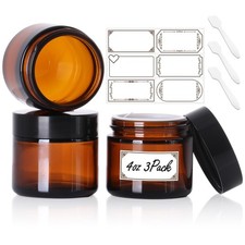 3 Pack 4 oz Amber Glass Jars with Lids Small Cosmetic Containers with In