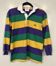 Perlis Mardi Gras Rugby Shirt Mens Medium Purple Green Gold Striped Made in USA