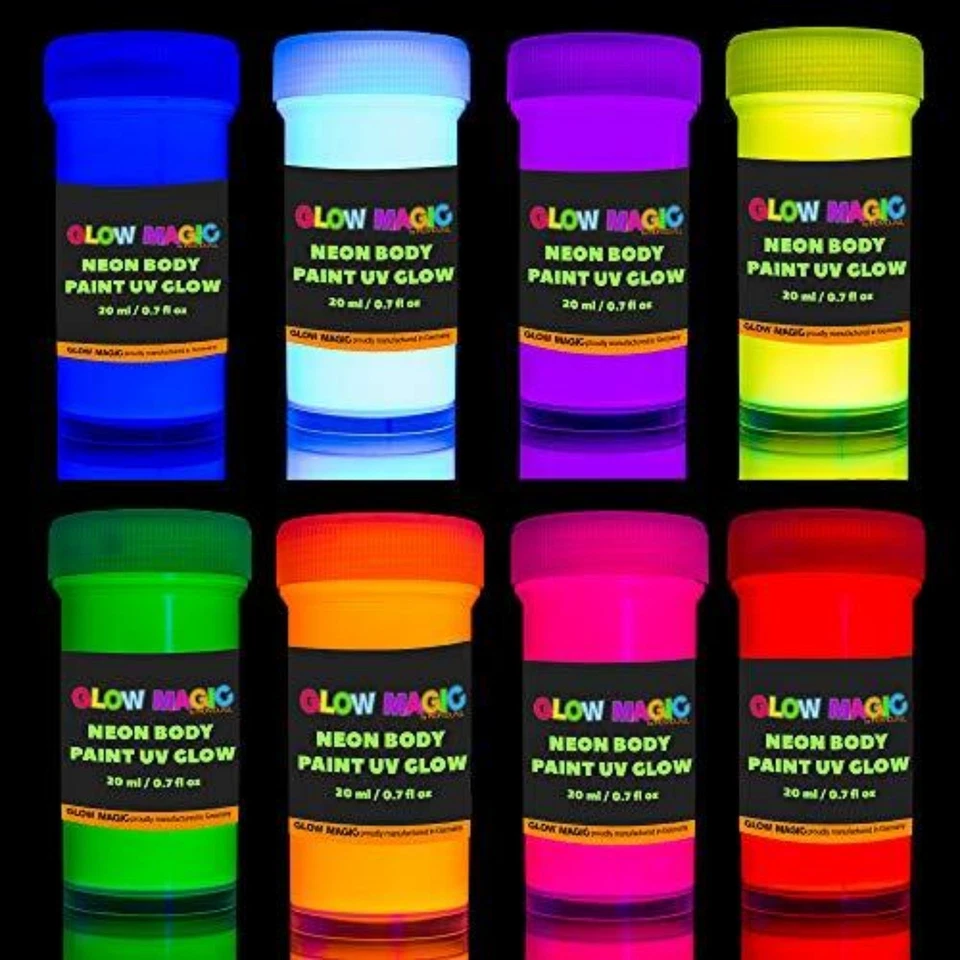 UV Body Paint Set - 8 Neon Colors Glow in Black Light - For Face & Body Painting - Bild 3 von 4
