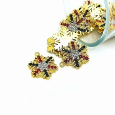 Gold Toned Rhinestone Snowflake Charms, 24x19.5mm - US Seller