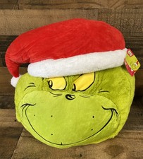 Dr. Seuss Grinch Throw Pillow Decorative Holiday Santa Hat 15" large