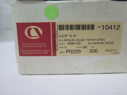 Carborundum Abrasivi Ossido di Alluminio Carta Aperta 3-2/3 x 9 220 Grana 10412 Nuovo - Foto 2 di 2