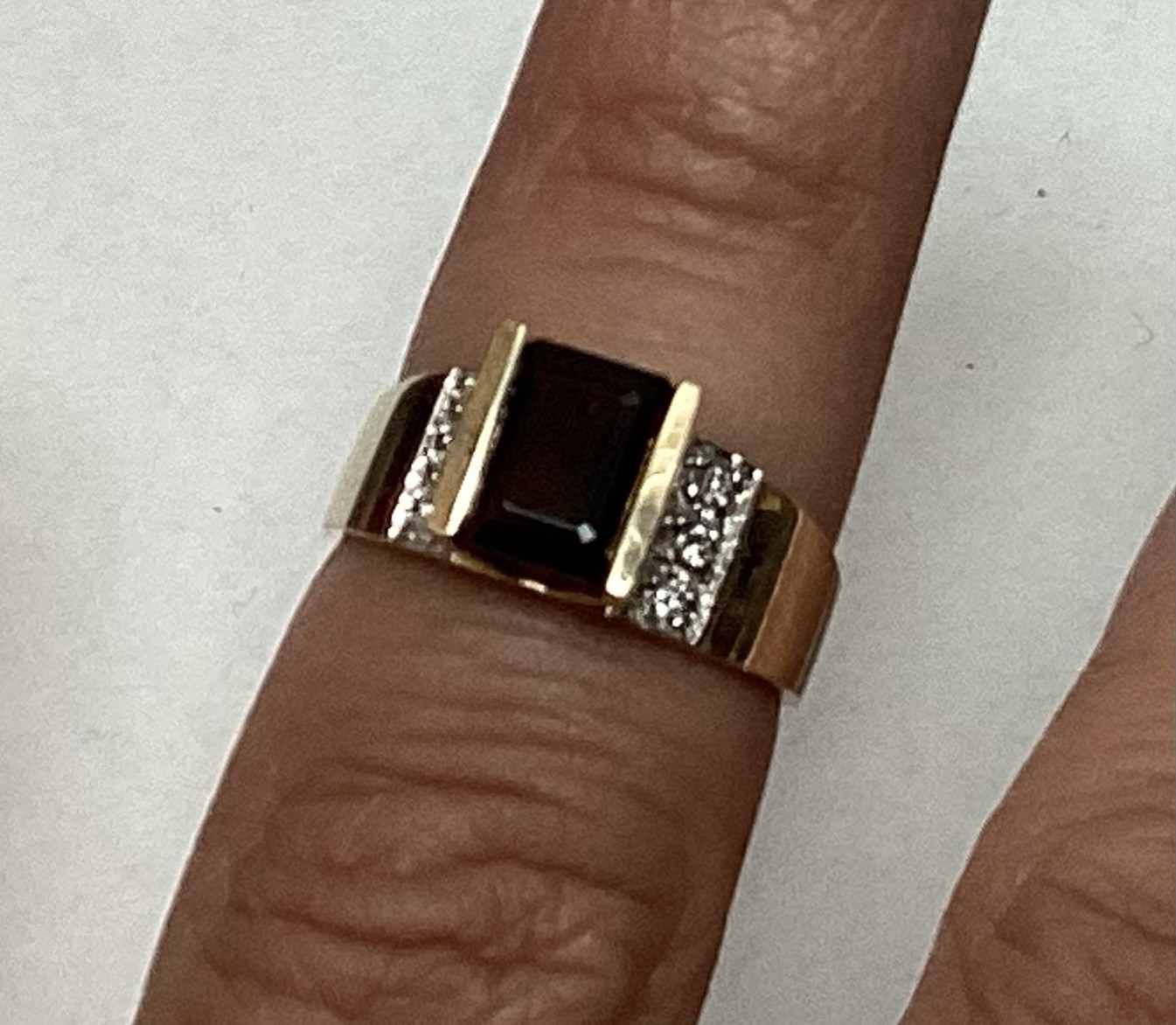 14K Solid Yellow Gold Large Square Garnet & Diamo… - image 7