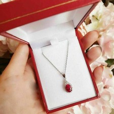 3Ct Halo Oval Pink Ruby  VVS1 Diamond Pendant Necklace In 14k White Gold Finish