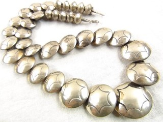 Navajo Roy Vandever HEAVY 64g 18" Stamped Sterling Pillow Beads Necklace Native