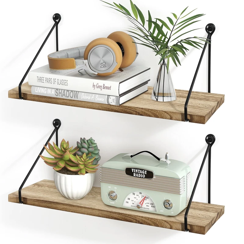 Sapowerntus Floating Shelves Wall Mounted Shelf Rustic Light Wood Bathroom