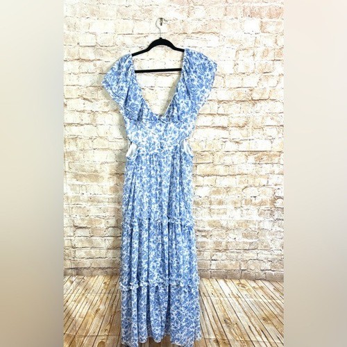 AQUA Flatterärmel Stufen Maxikleid in Blau Metallic Gr. XL NEU - Bild 9 von 12