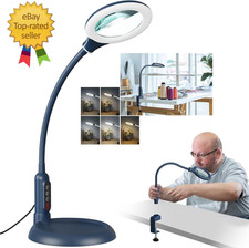 12X Magnifying Glass with Light and Stand, Real Glass, LED 5 Color Modes, Bright