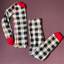 Hanna Andersson Long John Pajama Set Black/White with red - Kids Size 6-7 PJs