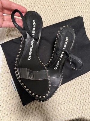 Alexander Wang Women's Heels 37.5 Black and Silver Studded Sandals