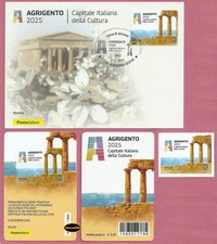 ITALIA 2025 Agrigento Capitale Italiana Cultura CARTOLINA + TESSERA +FRANCOBOLLO