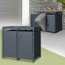 Abri pour 2 poubelles 240L en acier anthracite 132x80x124 cm box avec jardinière