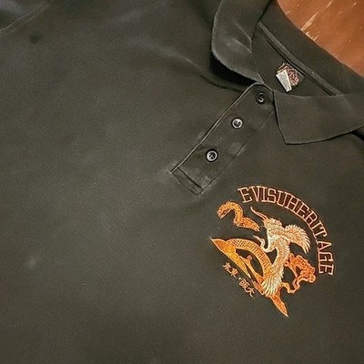 Vintage 90's Y2K Evisu Heritage Mens 4XL Black Big Embroidered Crane Polo Rare