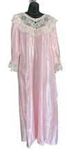 Vtg Victorian Wide Lace Pink Satin Nightgown Grannycore Ilise Stevens Sz L READ