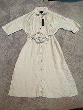 nWT Tahari Linen Button-Down Midi Dress with Belt Natural Beige Size M 