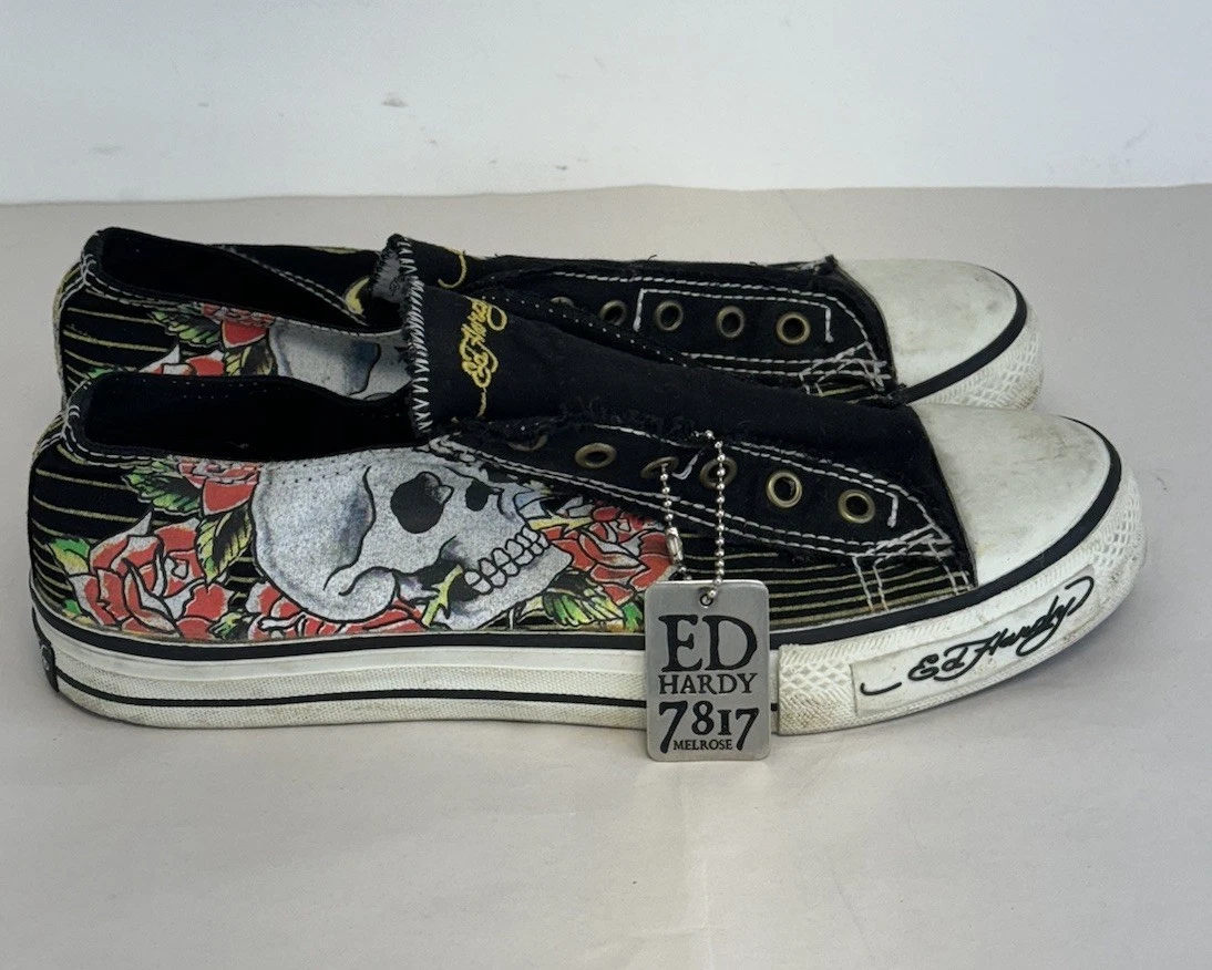 Ed Hardy Love Kills Slowly Black Multicoloured Men's Sneakers Size UK 7.5