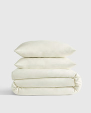 NWT QUINCE CLASSIC ORGANIC PERCALE DUVET COVER SET FULL QUEEN IVORY COTTON 100