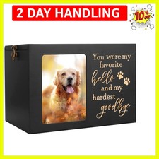 Personalized Hardwood Cremation Urn for Pets with Photo Frame & Flannel Lining