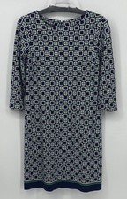 Talbots Womens Shift Dress Preowned 3/4 Sleeves Geometric Print Blue Green 6P