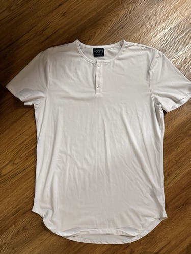 Cuts Clothing Hemd Herren Large Weiß Henley Kurzarm Activewear Stretch
