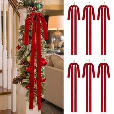 Red Long Velvet Bows Ornaments for Christmas Tree, Wreath, Garland, Swag, Sta...