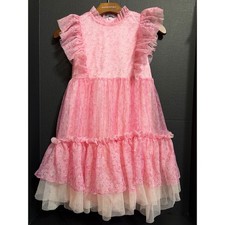 Harper Moon Girls Pink Floral Tulle Tiered Ruffle Party Dress Size 10 Easter
