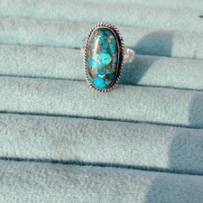 Real Blue Copper Turquoise Ring 925 Sterling Silver Wedding Gift Ring PG9382