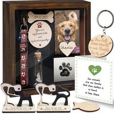 8.6'' Pet Memorial Shadow Box, Rustic Collar Holder Picture Frame, Paw Print ...
