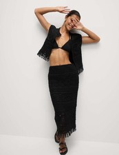 Marks & Spencer Womens Black Cotton Broderie Midaxi Pencil Skirt - M&S