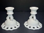Vintage  Doric Lace White Milk Glass Candlestick Holders