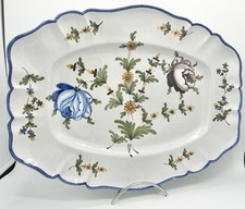 Grand plat faïence Saint-Clément ou Waly décor floral XIXème