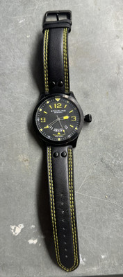 Stuhrling Eagle Brigade Mens Watch. 141A Quartz 47mm Aviator. Black and Yellow