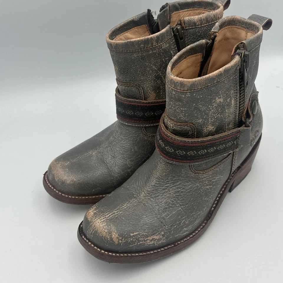 Botas Bed Stu Mujer 8.5 Becca Gris Envejecido Zapatero Cuero Hebilla Correa Tobillo Foto 2 de 4