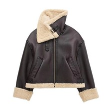 Women's RAF B3 Sheepskin Leather Bomber Jacket Brown Shearling Winter Coat
