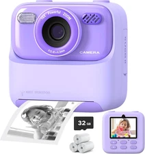Kids 1080P HD Dual-Lens Instant Camera with Print Paper & 32G Card